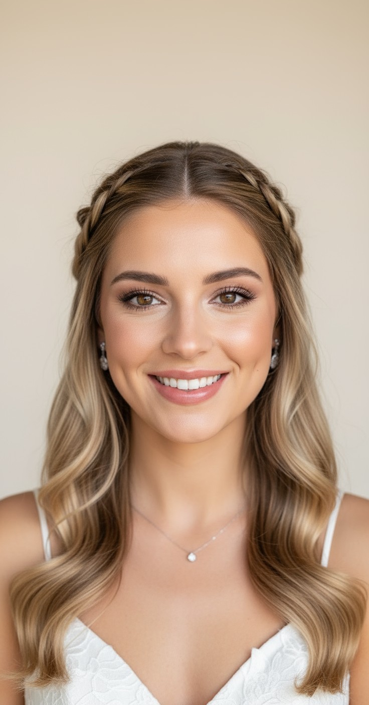 After Waterfall Braid With Curls Wedding